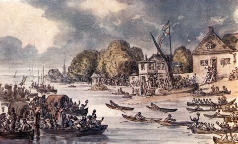 The first Doggett Coat and Badge sculling race takes place on the Thames